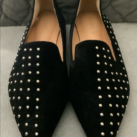Woman’s size 6 black loafers. Silver studded. - Picture 1 of 6